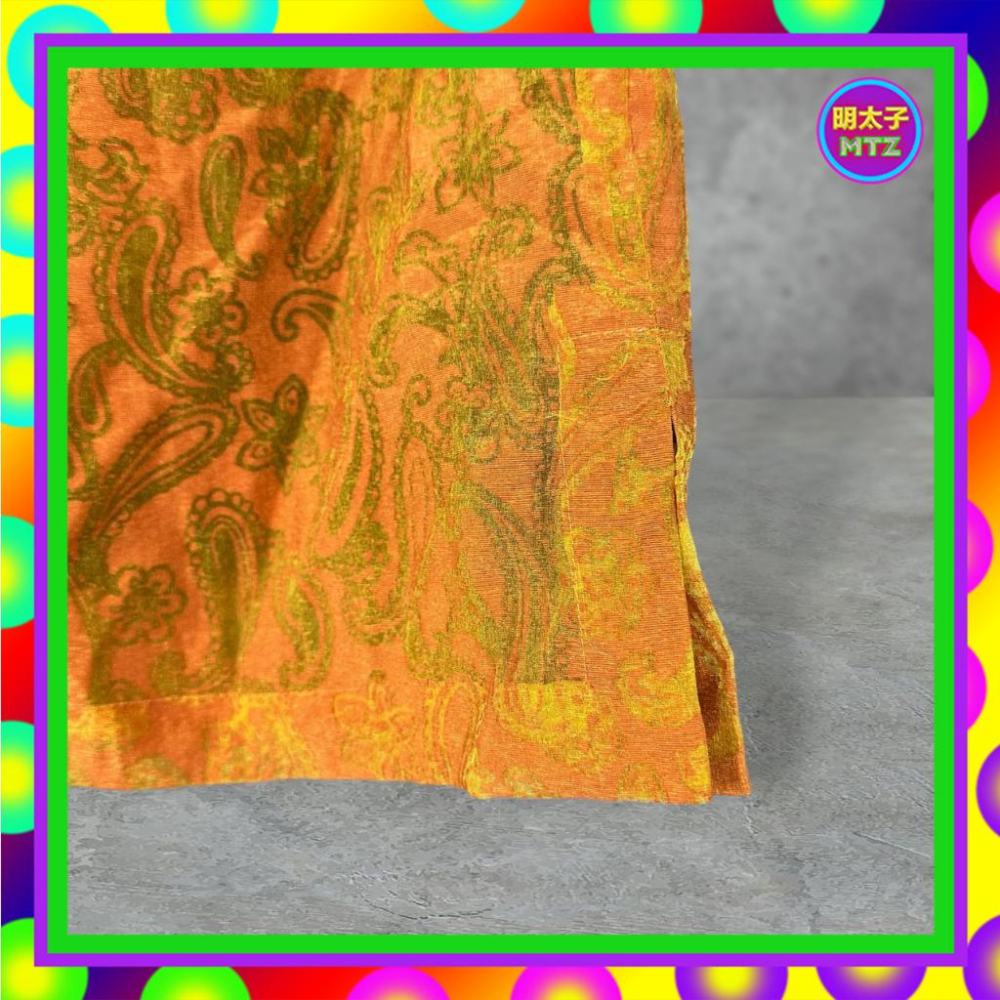 二手 CHIC 暗橘色綠配 薄紗 閃耀 微挺 織紋 高腰 25 短裙 F712 【明太子 古著應召站】-細節圖2