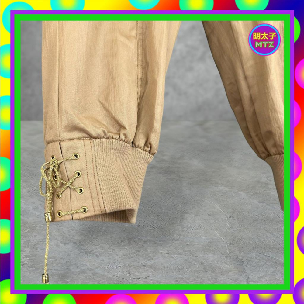 二手 AMOEBA 棕色 微挺 輕薄 微亮面 拼接 口袋 拉繩 束口 高腰 28 長褲 F706 【明太子 古著應召站】-細節圖2