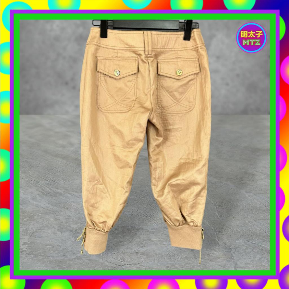 二手 AMOEBA 棕色 微挺 輕薄 微亮面 拼接 口袋 拉繩 束口 高腰 28 長褲 F706 【明太子 古著應召站】-細節圖4