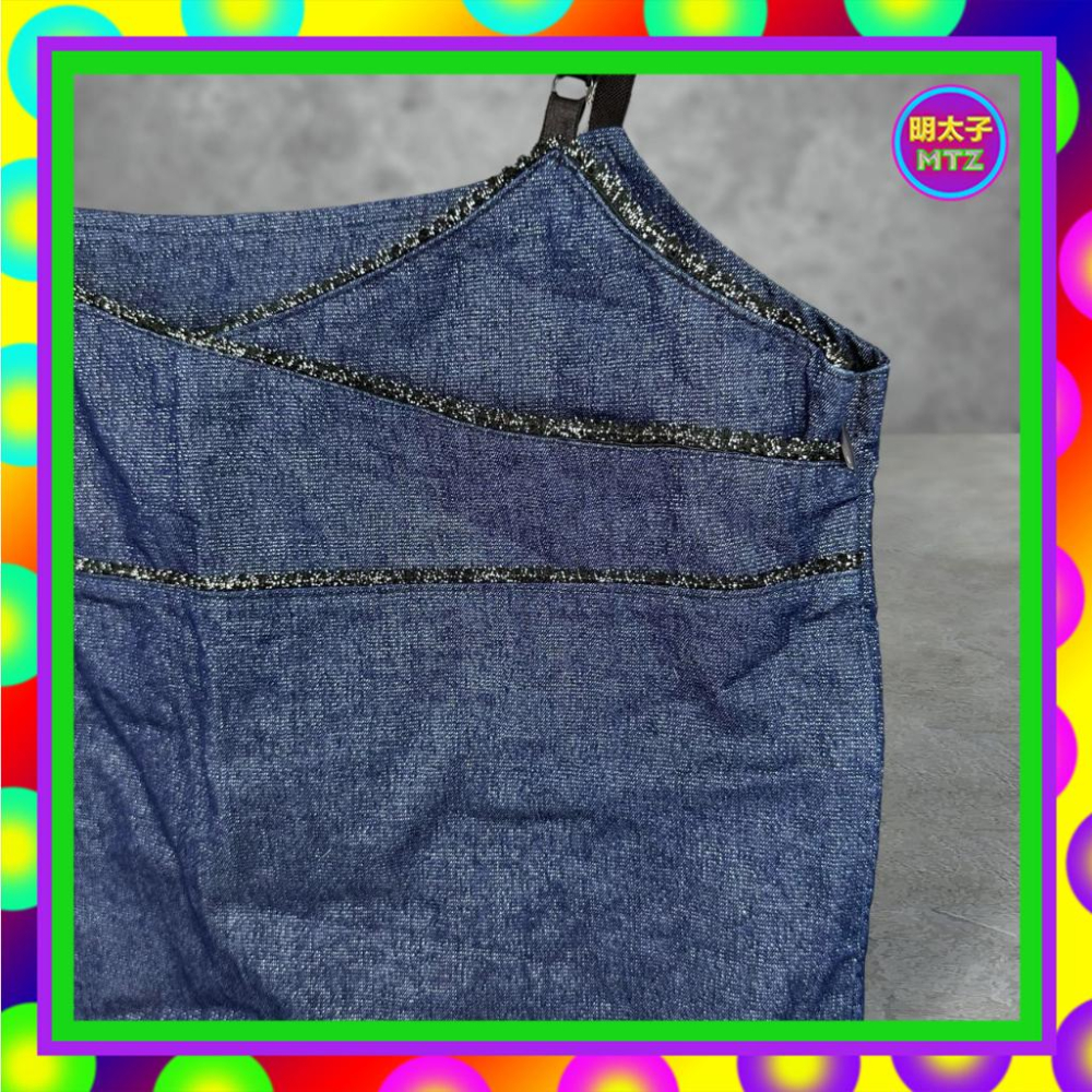 二手 BANK 藍色 薄牛仔 閃耀 拼接 銀聰 微彈性 側拉鍊 背心 F703 【明太子 古著應召站】-細節圖2