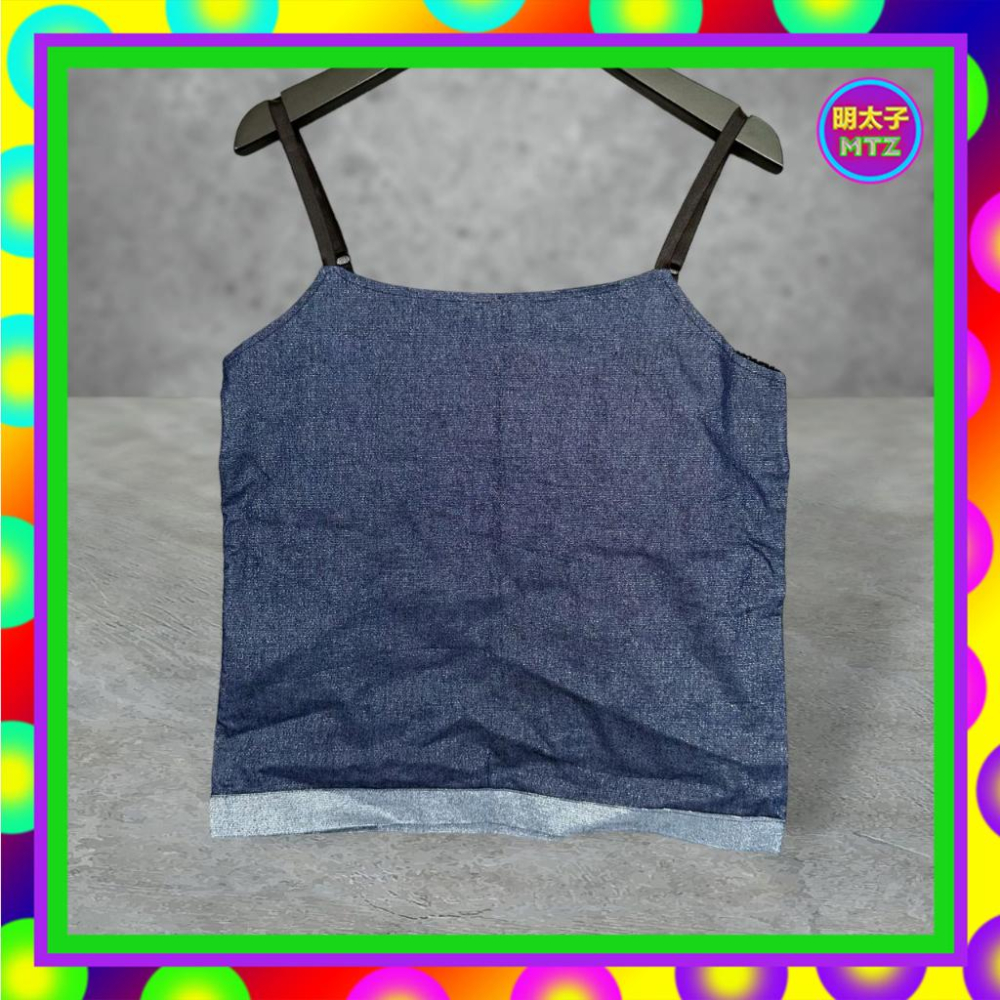 二手 BANK 藍色 薄牛仔 閃耀 拼接 銀聰 微彈性 側拉鍊 背心 F703 【明太子 古著應召站】-細節圖3