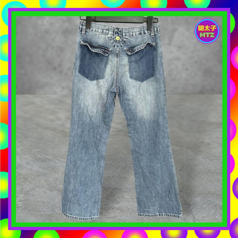 二手 貝蒂噗 藍色 牛仔 印花 口袋 微喇叭 低腰 27 長褲 F621 【明太子 古著應召站】-細節圖3