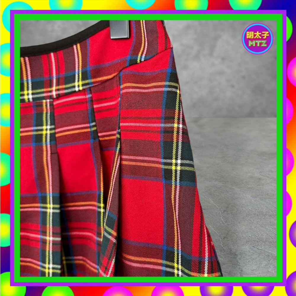 二手 ACTRESS 紅色 格紋 輕薄 壓褶 迷你 低腰 29 短裙 F621 【明太子 古著應召站】-細節圖2