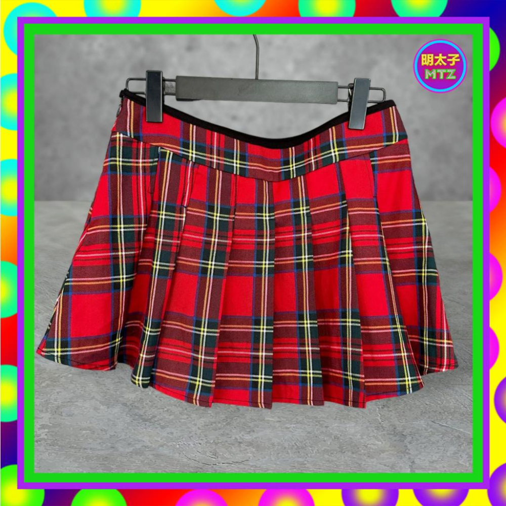 二手 ACTRESS 紅色 格紋 輕薄 壓褶 迷你 低腰 29 短裙 F621 【明太子 古著應召站】-細節圖3