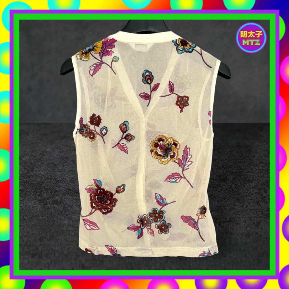 二手 E. generation 膚色 印花 抓皺 半透 排釦 彈性 背心 F615 【明太子 古著應召站】-細節圖3