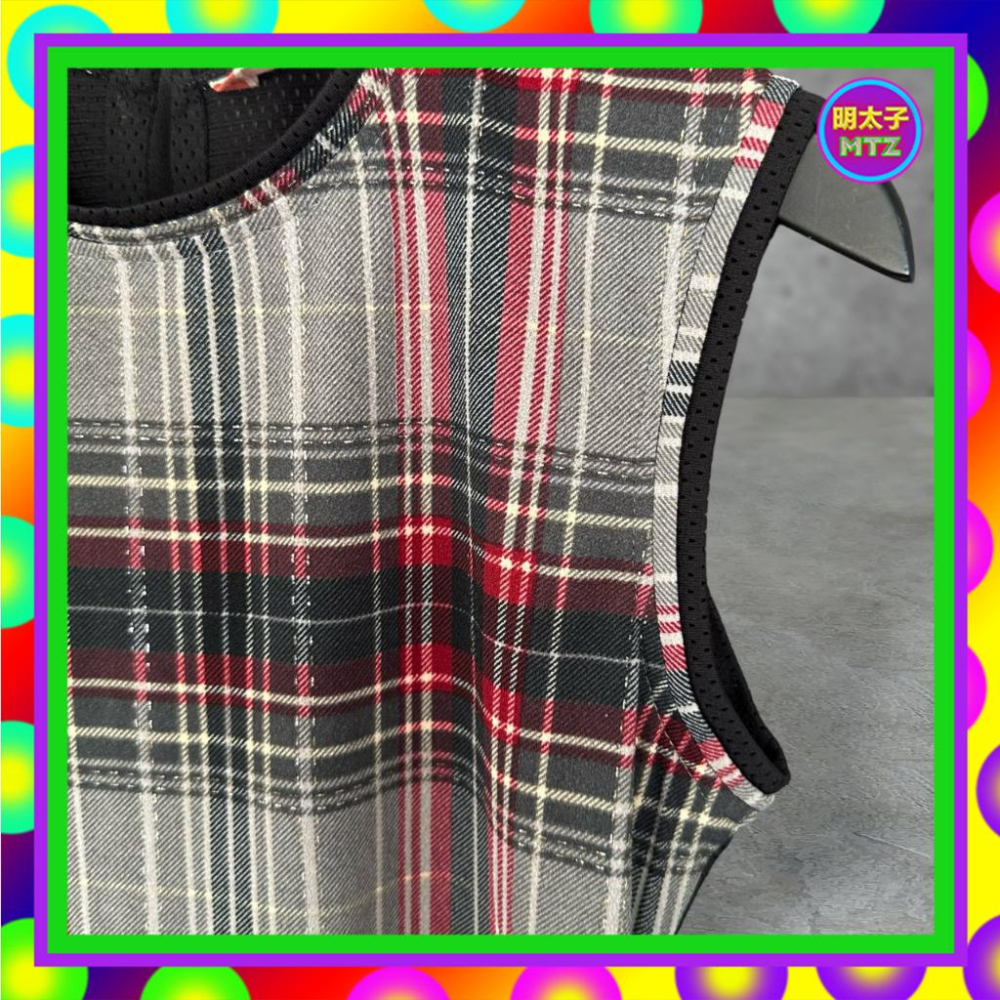 二手 COCORICO 黑灰紅配色 格紋 拼接 運動網布 輕薄軟 彈性 背心 F612 【明太子 古著應召站】-細節圖2