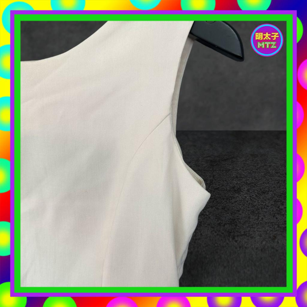 二手 AMOEBA 米色 輕薄 微挺 彈性 拼接 簍空背 側拉鍊 背心 F612 【明太子 古著應召站】-細節圖2