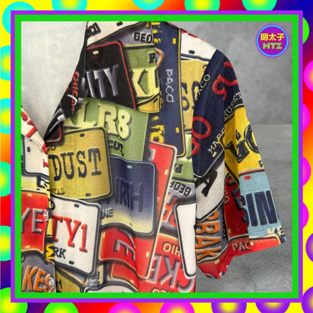 二手 彩色 印花 微閃耀 微微透 輕薄軟 略彈性 短袖 襯衫 F612 【明太子 古著應召站】-細節圖2