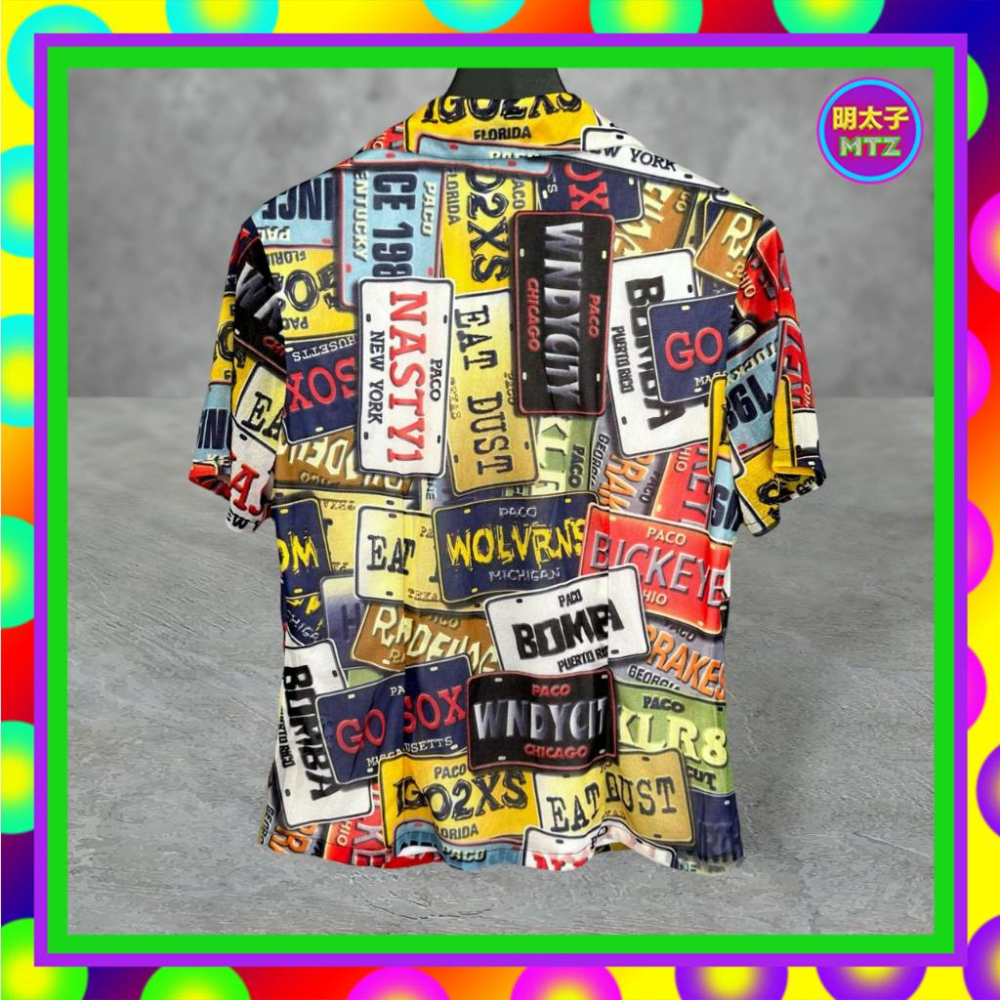 二手 彩色 印花 微閃耀 微微透 輕薄軟 略彈性 短袖 襯衫 F612 【明太子 古著應召站】-細節圖3