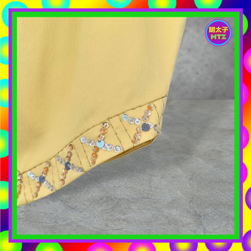 二手 BONLY 黃色 微亮面 略彈性 微壓皺 拼接 亮片 背心 F607B 【明太子 古著應召站】-細節圖2