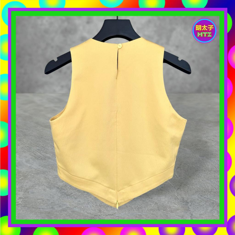 二手 BONLY 黃色 微亮面 略彈性 微壓皺 拼接 亮片 背心 F607B 【明太子 古著應召站】-細節圖4