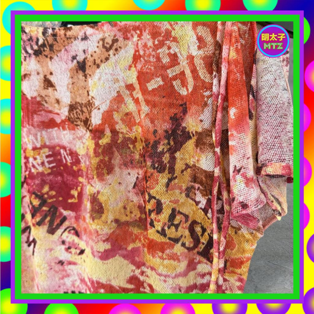 二手 FACE OFF 紅色 細網 彩色印花 透明 彈性 長版 背心 F607 【明太子 古著應召站】-細節圖3