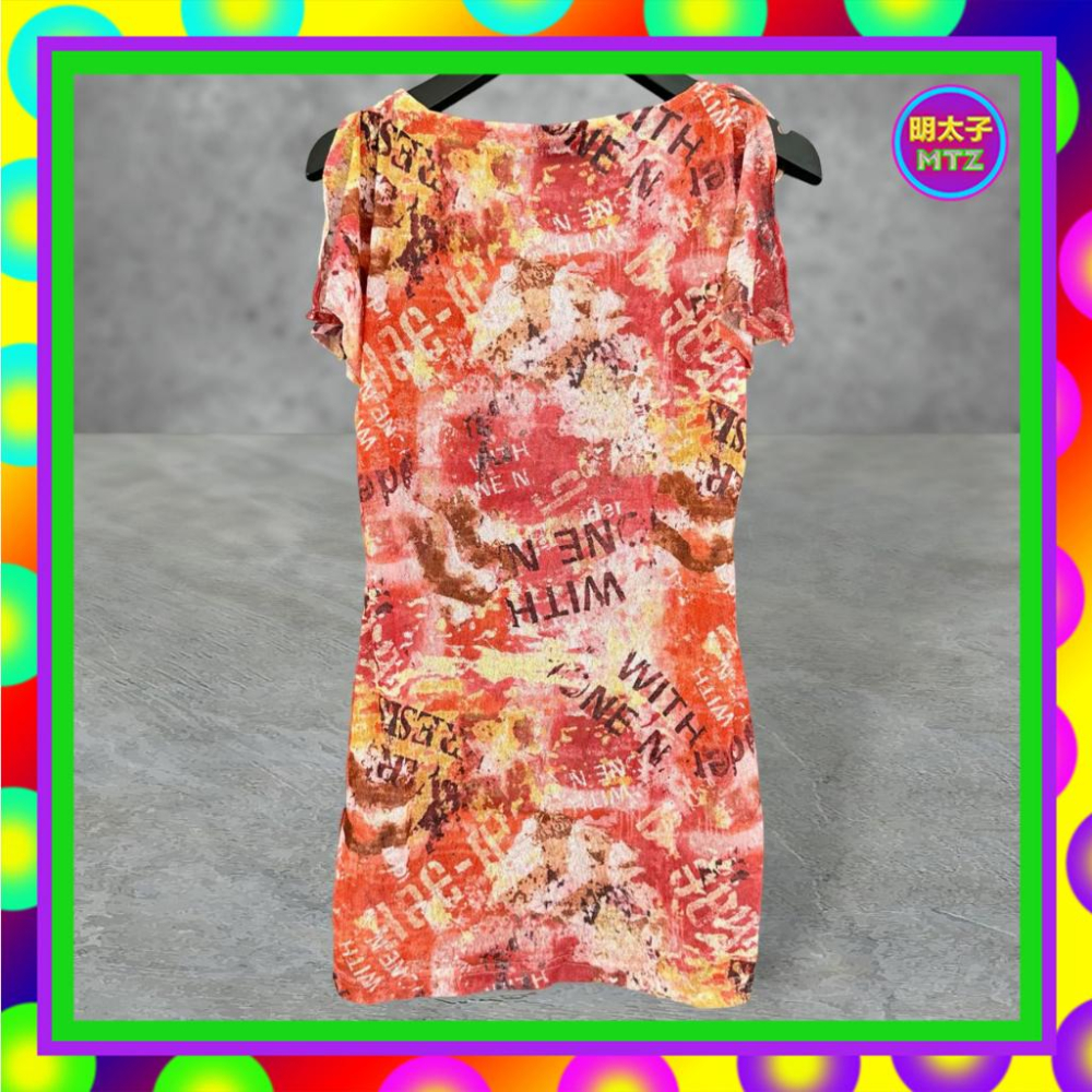 二手 FACE OFF 紅色 細網 彩色印花 透明 彈性 長版 背心 F607 【明太子 古著應召站】-細節圖4