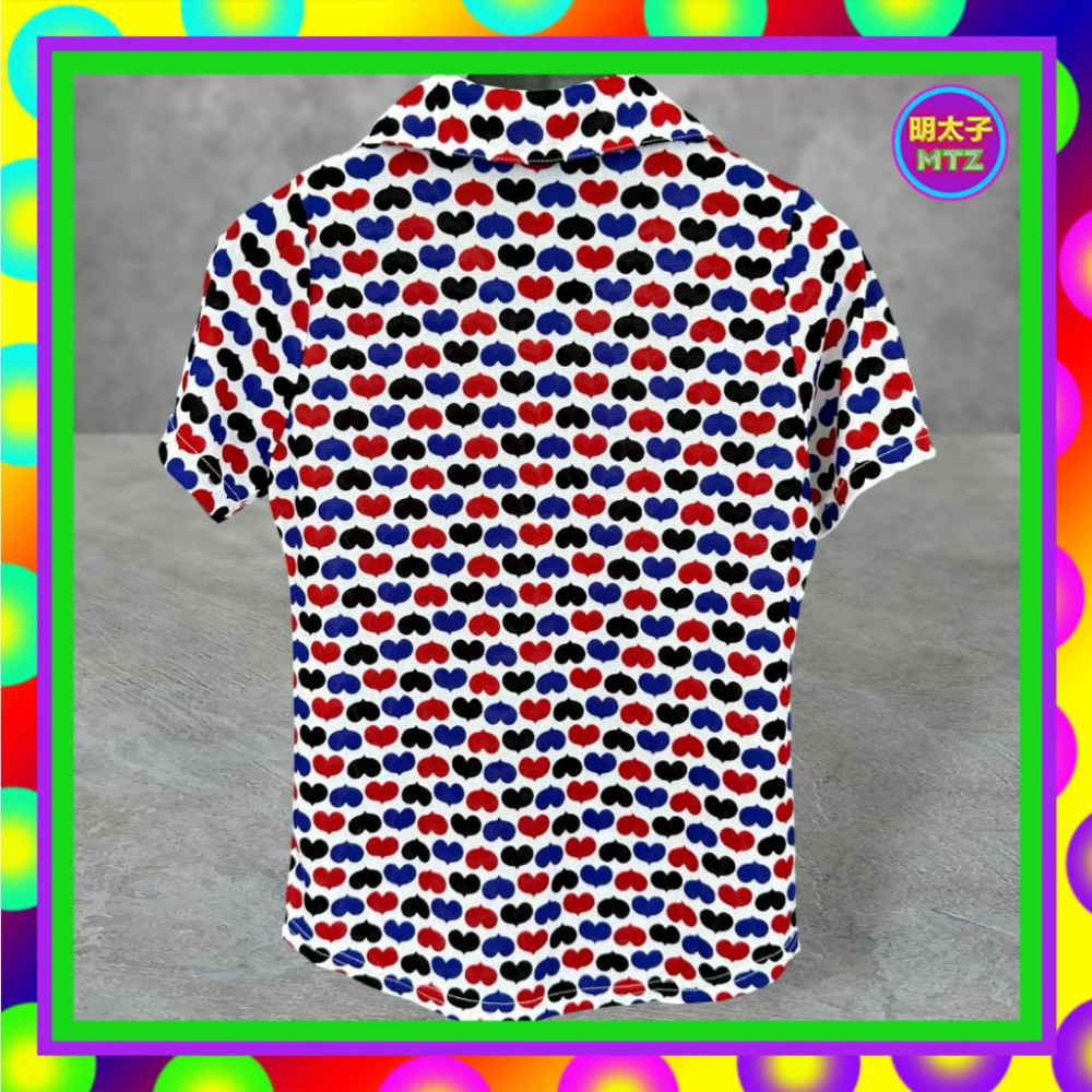 二手 白黑藍紅配色 印花 微透 高彈性 短袖 襯衫 F606 【明太子 古著應召站】-細節圖3