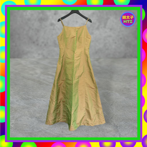 二手 LOILA 棕綠變色 類風衣材質 拼接 珠飾肩帶 禮服 洋裝 F531 【明太子 古著應召站】