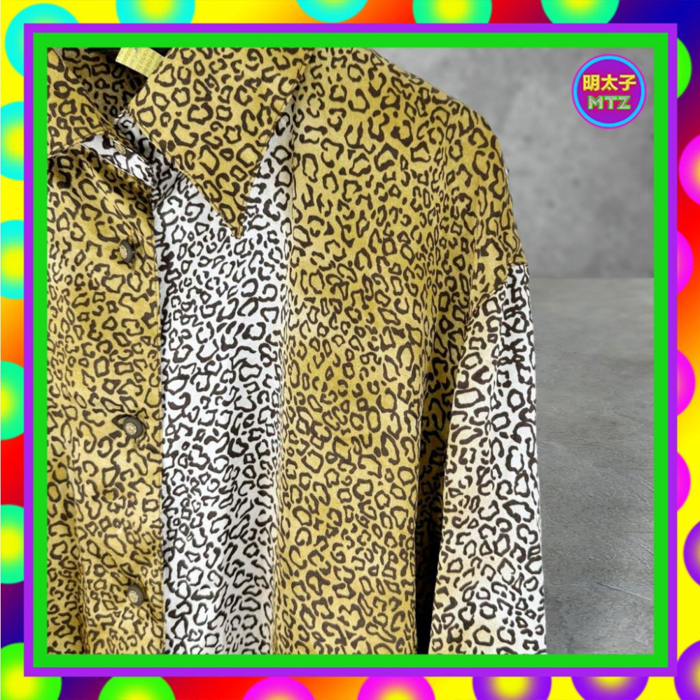 二手 咖棕白配色 豹紋印花 緞面 輕薄飄逸 長袖 襯衫 PF511 【明太子 古著應召站】-細節圖2