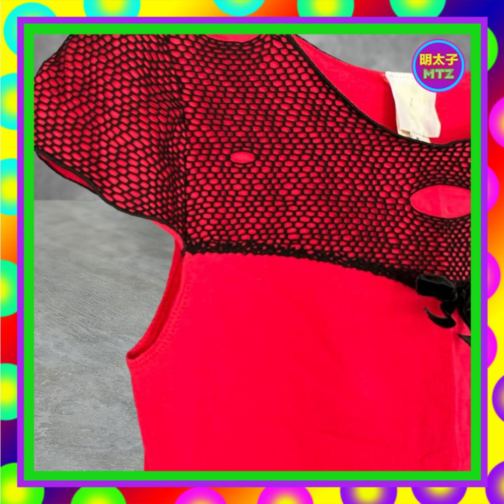 二手 美國製 ANNA SUI 紅黑配色 拼接 網布 彈性 背心 F526 【明太子 古著應召站】-細節圖2