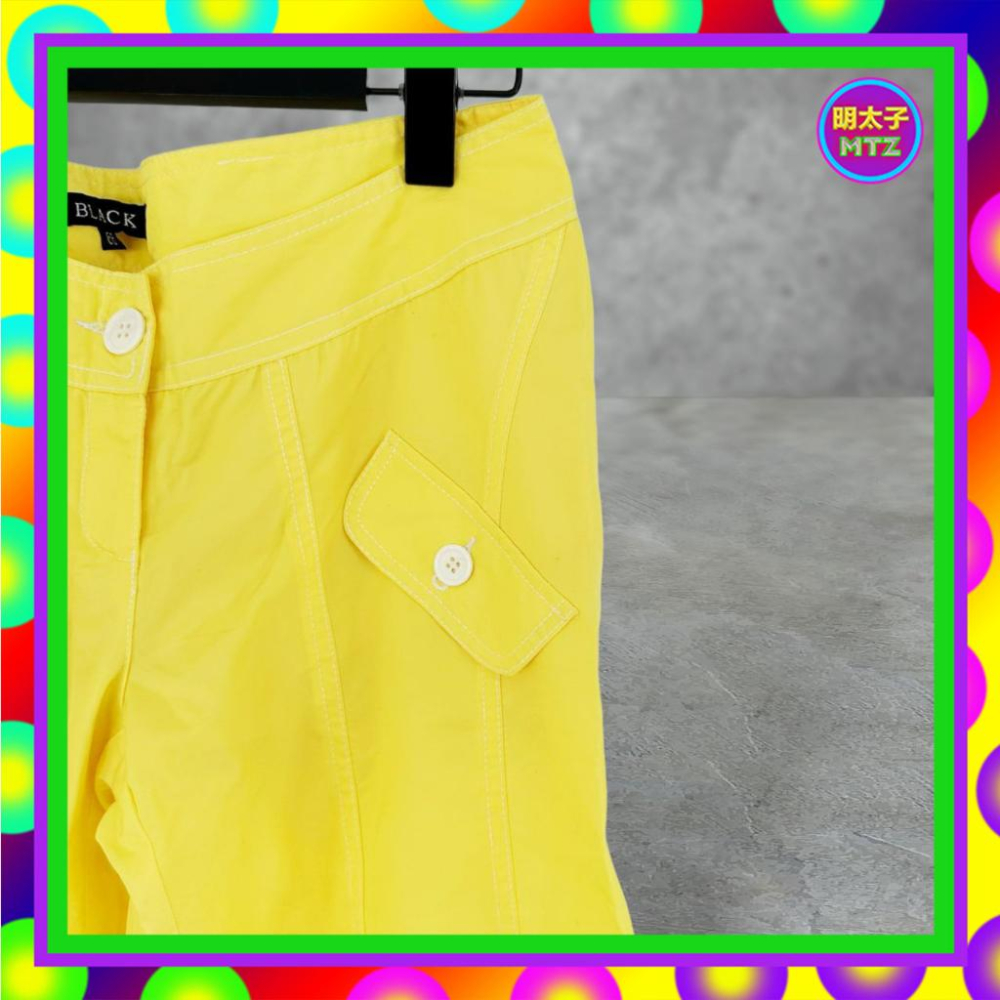 二手 BLACK 黃色 風衣材質 拼接 寬版 超低腰 31 長褲 PF508 【明太子 古著應召站】-細節圖2