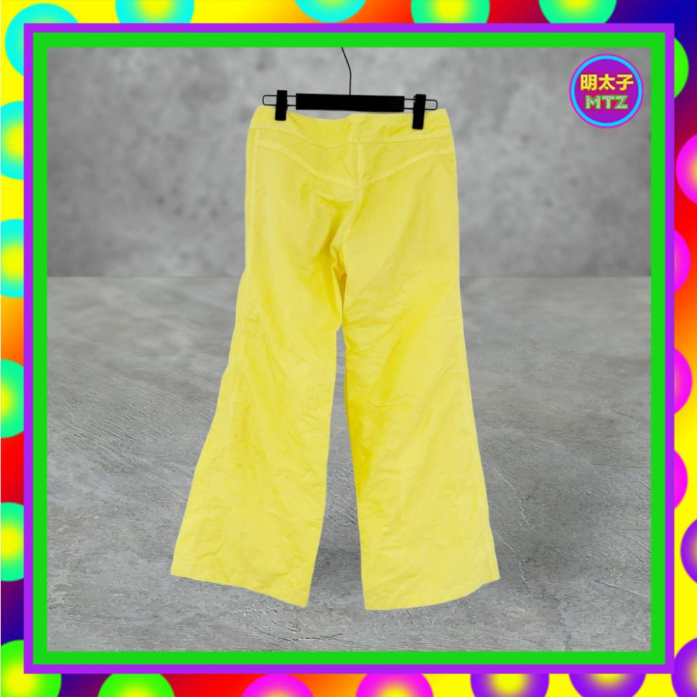 二手 BLACK 黃色 風衣材質 拼接 寬版 超低腰 31 長褲 PF508 【明太子 古著應召站】-細節圖3