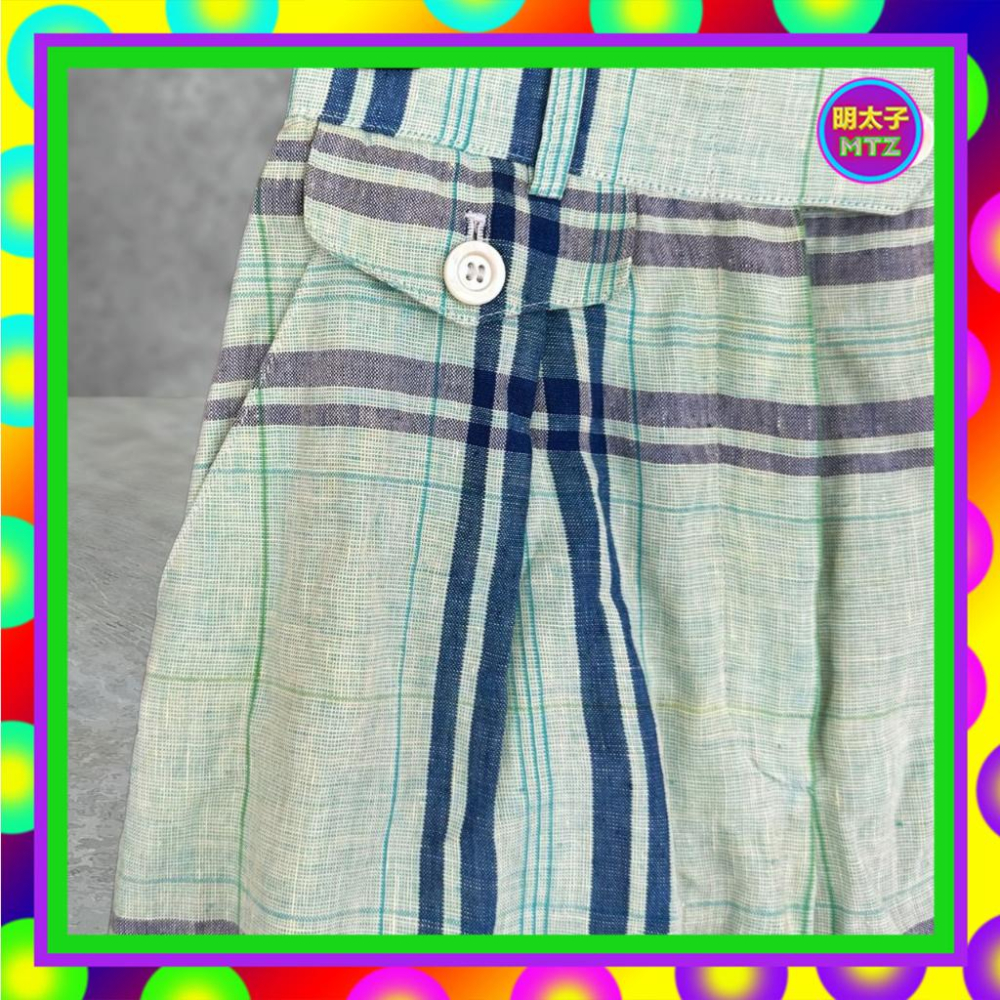 二手 ESCADA 藍色 格紋 類麻質 略硬挺 拼接 口袋 高腰 23 短褲 PF426 【明太子 古著應召站】-細節圖2