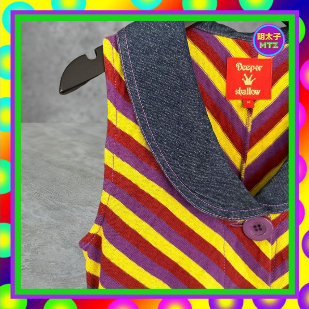 二手 DEEPOR SHALLOW 彩色 針織 拼接 牛仔 口袋 排釦 短版 背心 PF424 【明太子 古著應召站】-細節圖2
