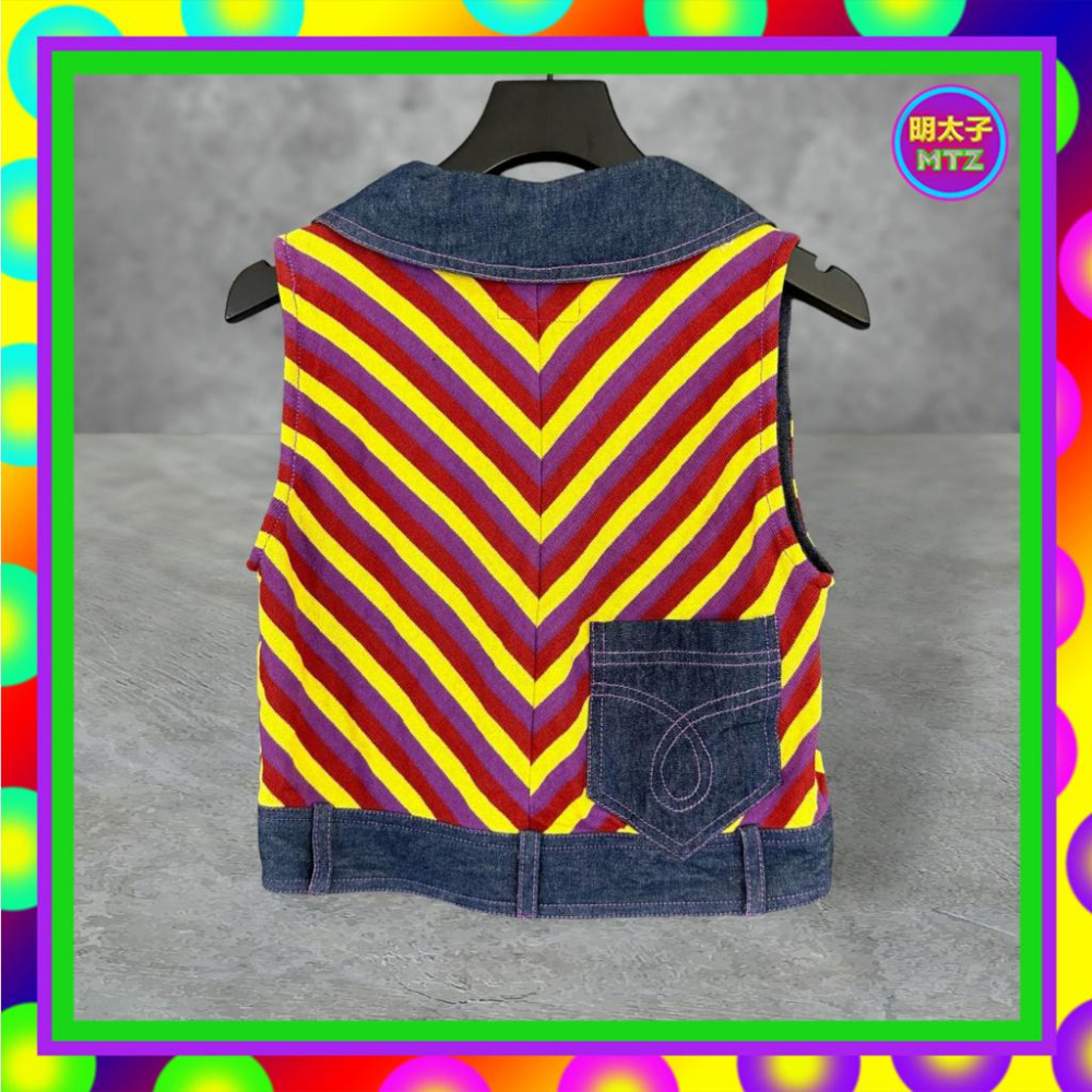 二手 DEEPOR SHALLOW 彩色 針織 拼接 牛仔 口袋 排釦 短版 背心 PF424 【明太子 古著應召站】-細節圖3