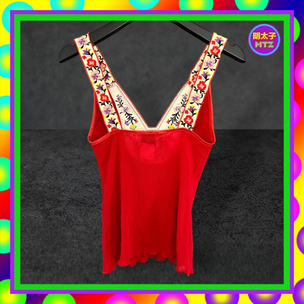 LA GARCONNE DE PARIS 紅色 微透 刺繡 彈性 緊身 背心 PF424 【明太子 古著應召站-細節圖4
