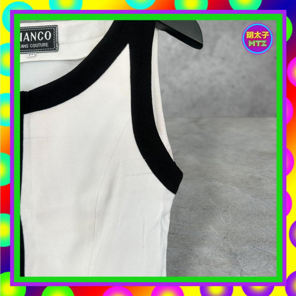 二手 BIANCO 白黑配色 拼接 彈性 正面全拉鍊 背心 PF424 【明太子 古著應召站】-細節圖2