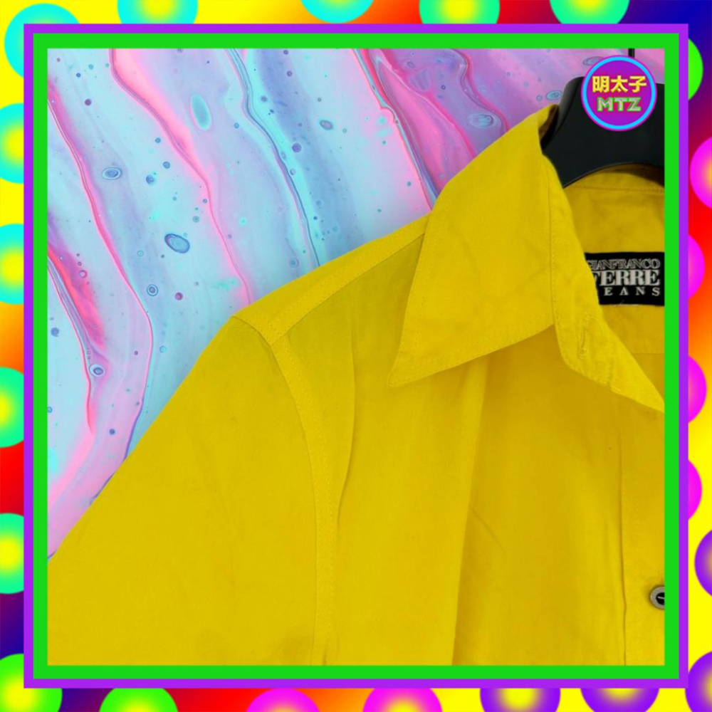 二手 GIANFRANCO FERRE 黃色 輕薄 微挺 短袖 襯衫 PF419 【明太子 古著應召站】-細節圖2