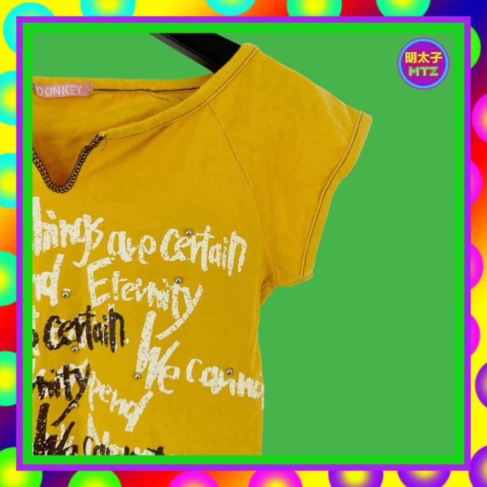 二手 DOMKEY 棕黃色 彈性 印花 鉚釘 合身 背心 PF419 【明太子 古著應召站】-細節圖2