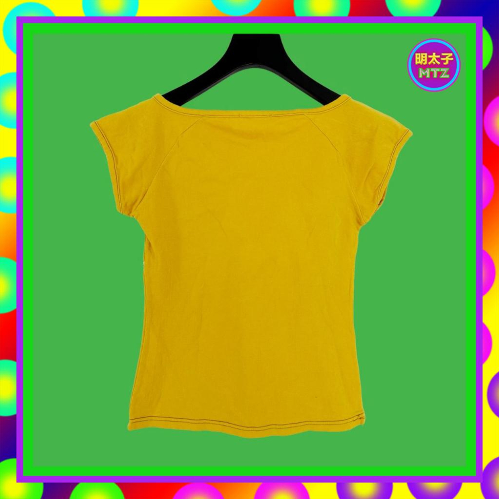 二手 DOMKEY 棕黃色 彈性 印花 鉚釘 合身 背心 PF419 【明太子 古著應召站】-細節圖3