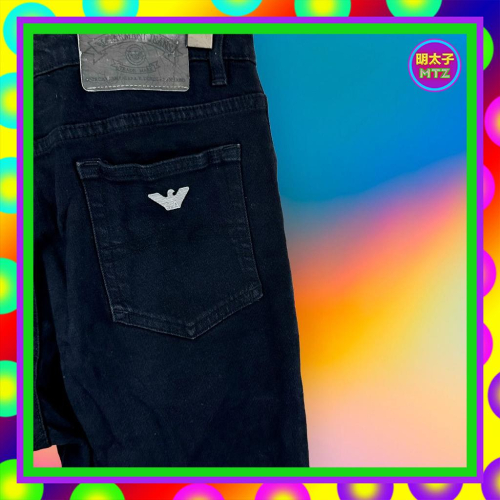 二手 ARMANI 黑色 牛仔 彈性 高腰 27 長褲 F320 【明太子 古著應召站】-細節圖3