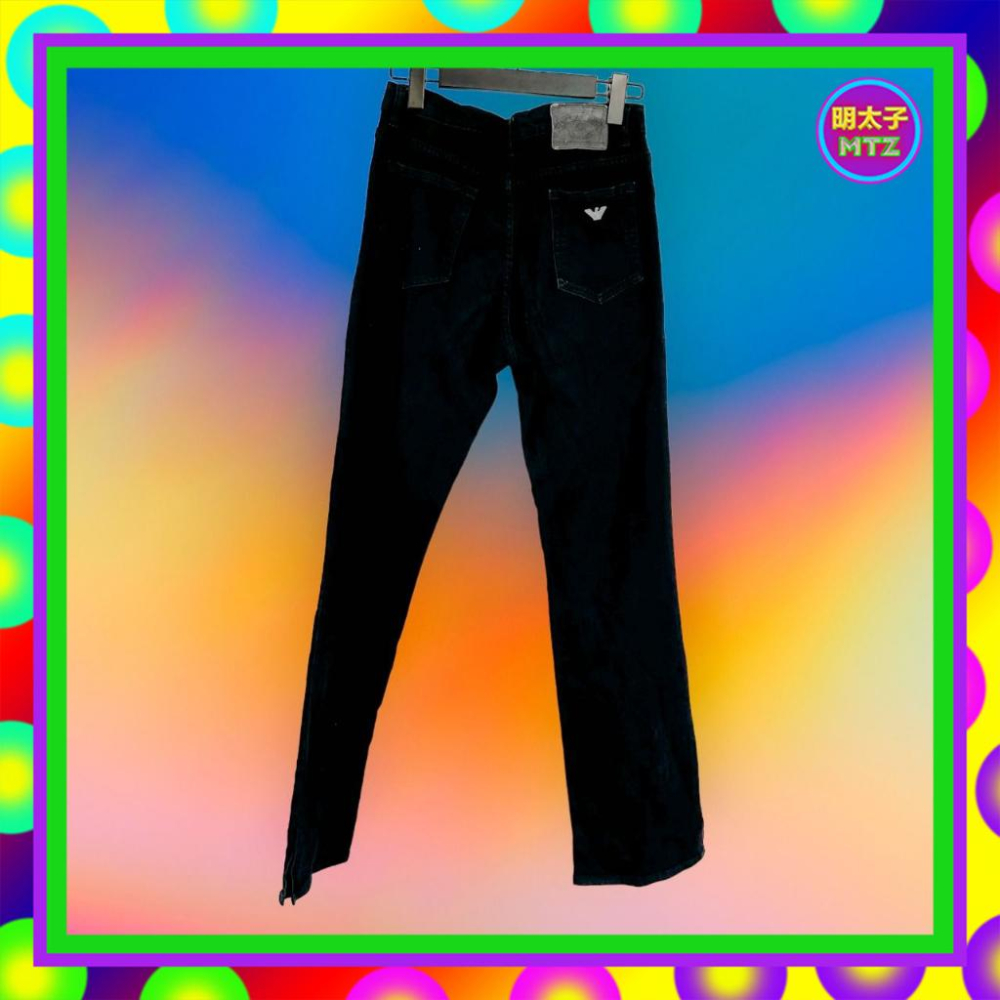 二手 ARMANI 黑色 牛仔 彈性 高腰 27 長褲 F320 【明太子 古著應召站】-細節圖4