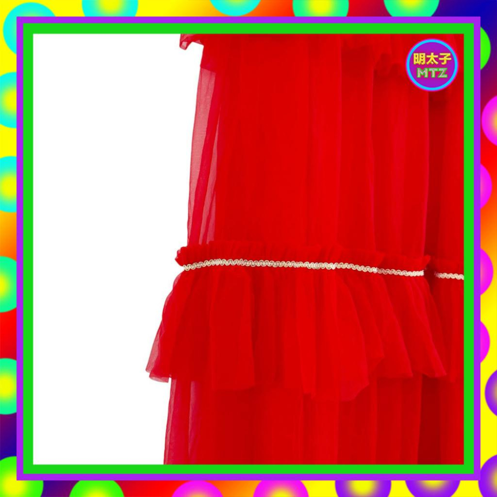 二手 紅色 薄紗飄逸 拼接 荷葉 傘裙 古董 洋裝 F320 【明太子 古著應召站】-細節圖2