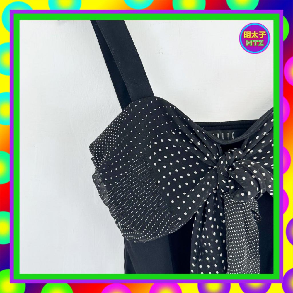 二手 BERNIS 黑色 輕薄飄逸 拼接 薄紗 抓奶皺 彈性 中短版 背心 PF301 【明太子 古著應召站】-細節圖2