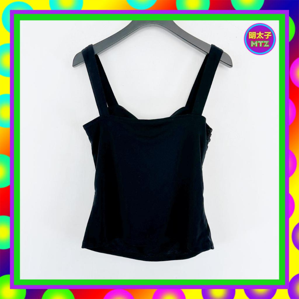 二手 BERNIS 黑色 輕薄飄逸 拼接 薄紗 抓奶皺 彈性 中短版 背心 PF301 【明太子 古著應召站】-細節圖3