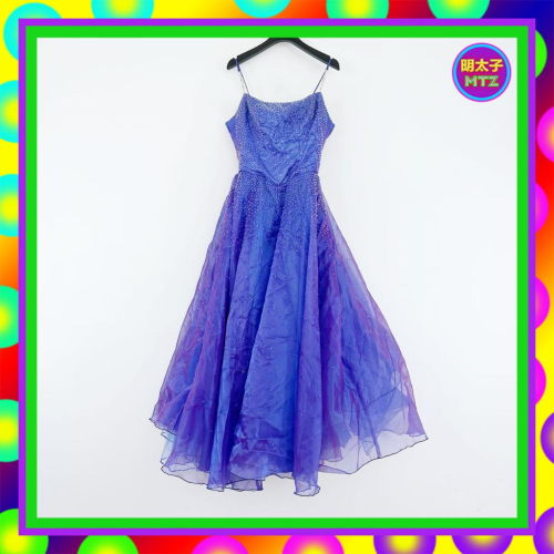 二手 紫藍變色 網紗 手工縫製珠飾 胸墊 澎裙 禮服 洋裝 MF16 【明太子 古著應召站】