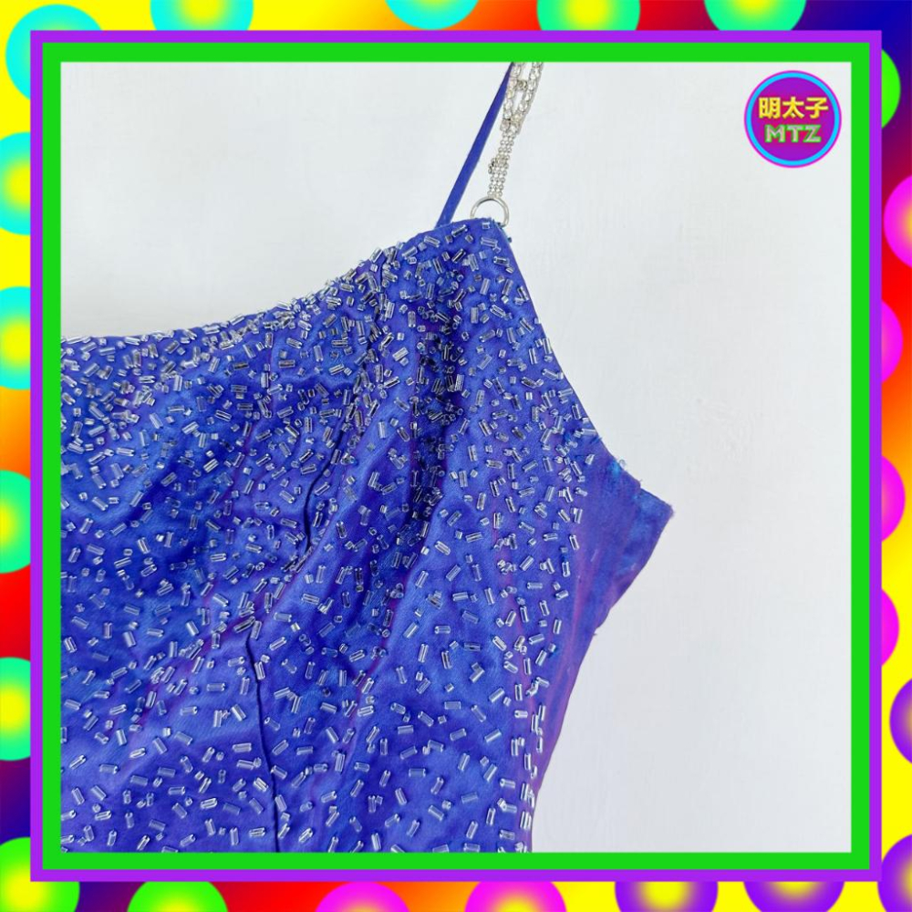 二手 紫藍變色 網紗 手工縫製珠飾 胸墊 澎裙 禮服 洋裝 MF16 【明太子 古著應召站】-細節圖2