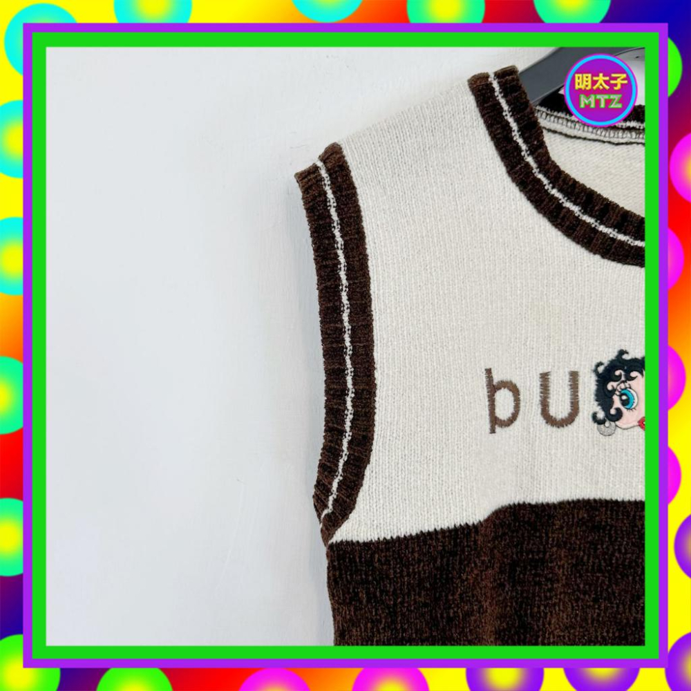 二手 BETTY 咖白 針織 彈性 背心 F220 【明太子 古著應召站】-細節圖2