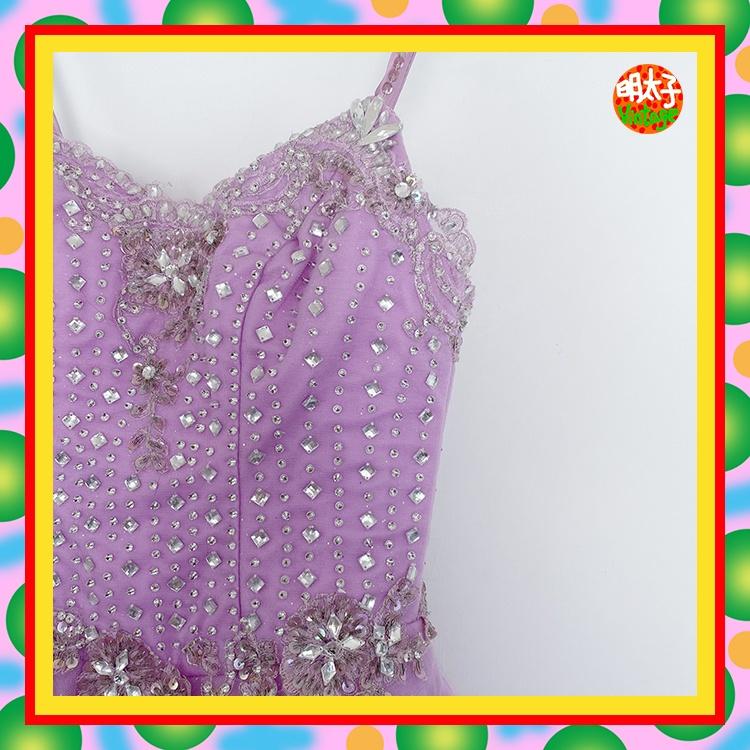 二手 粉紫色 網紗 鑽珠飾 蕾絲 大傘裙 禮服 洋裝 ME19 【明太子 古著應召站】-細節圖4