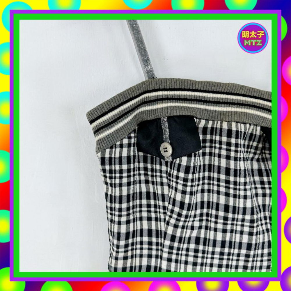 二手 AMOEBA 黑白灰 格紋 微閃亮 彈性 背心 F203 【明太子 古著應召站】-細節圖2