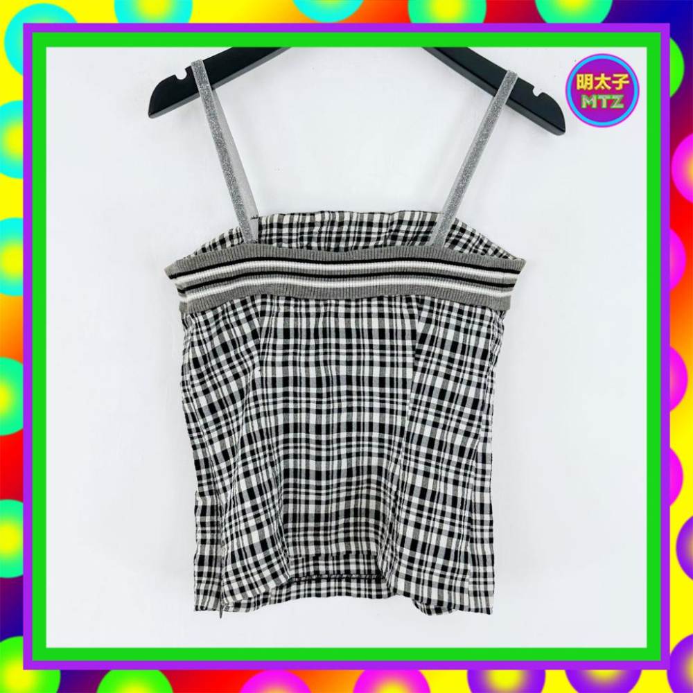二手 AMOEBA 黑白灰 格紋 微閃亮 彈性 背心 F203 【明太子 古著應召站】-細節圖3