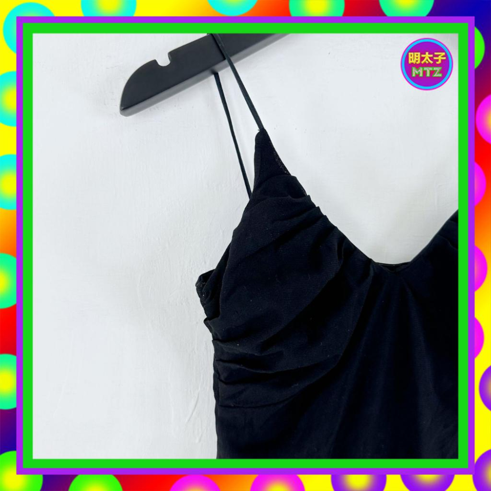 二手 DOM DOM 黑色 抓奶皺 刺繡 彈性 背心 F203 【明太子 古著應召站】-細節圖3