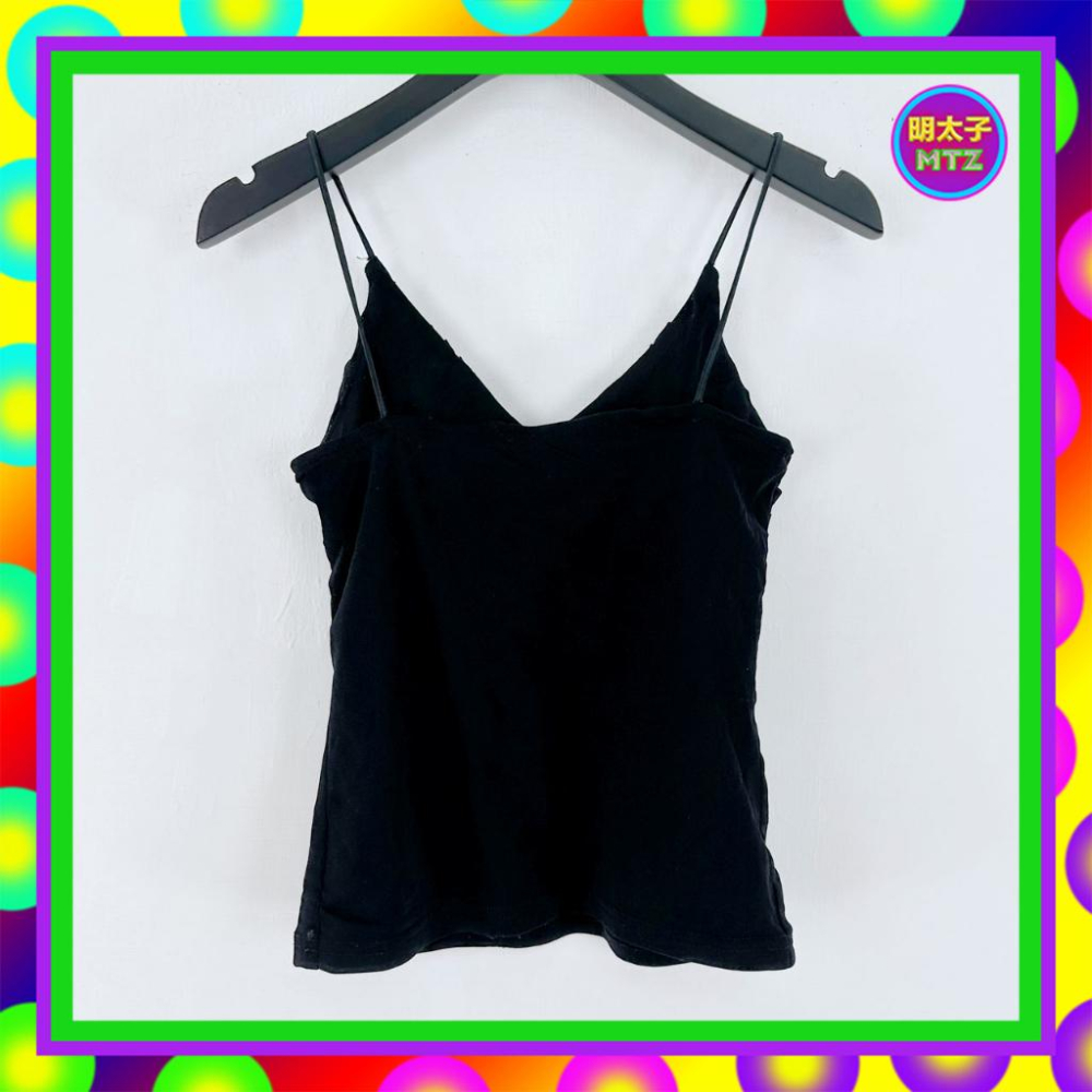 二手 DOM DOM 黑色 抓奶皺 刺繡 彈性 背心 F203 【明太子 古著應召站】-細節圖4