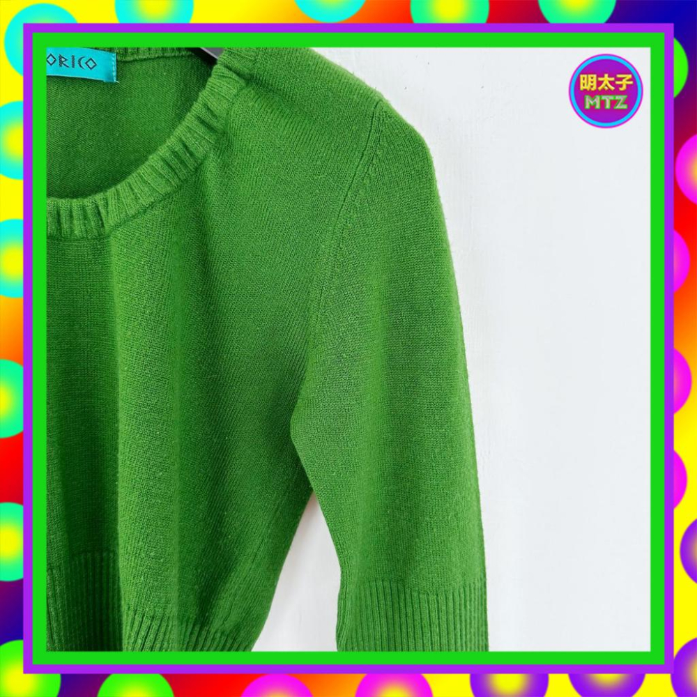 二手 COCORICO 綠色 針織 輕毛料 彈性 長袖 上衣 F203 【明太子 古著應召站】-細節圖2