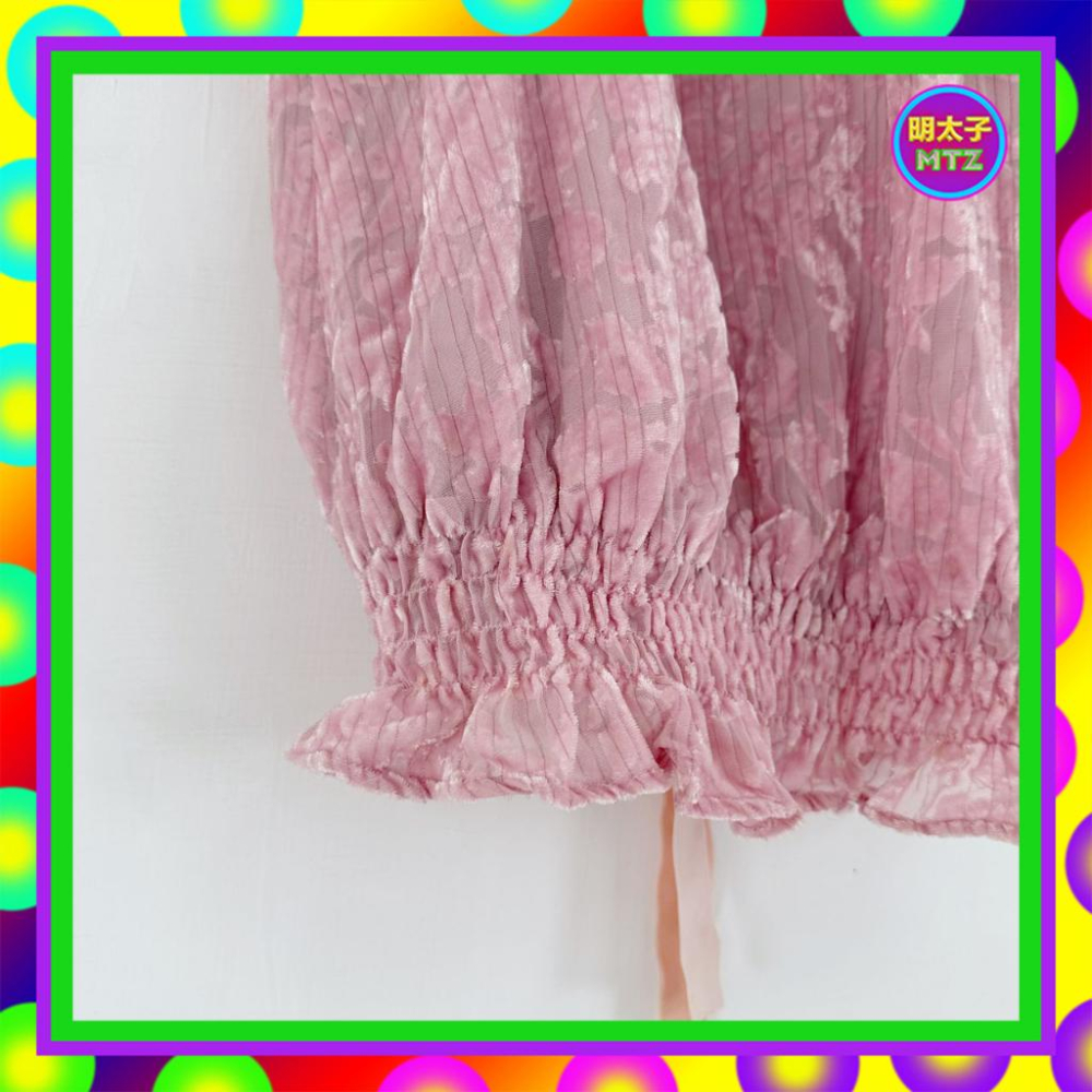 二手 BIGI 粉紅 絨印花 削肩 微透 背心 F203 【明太子 古著應召站】-細節圖3