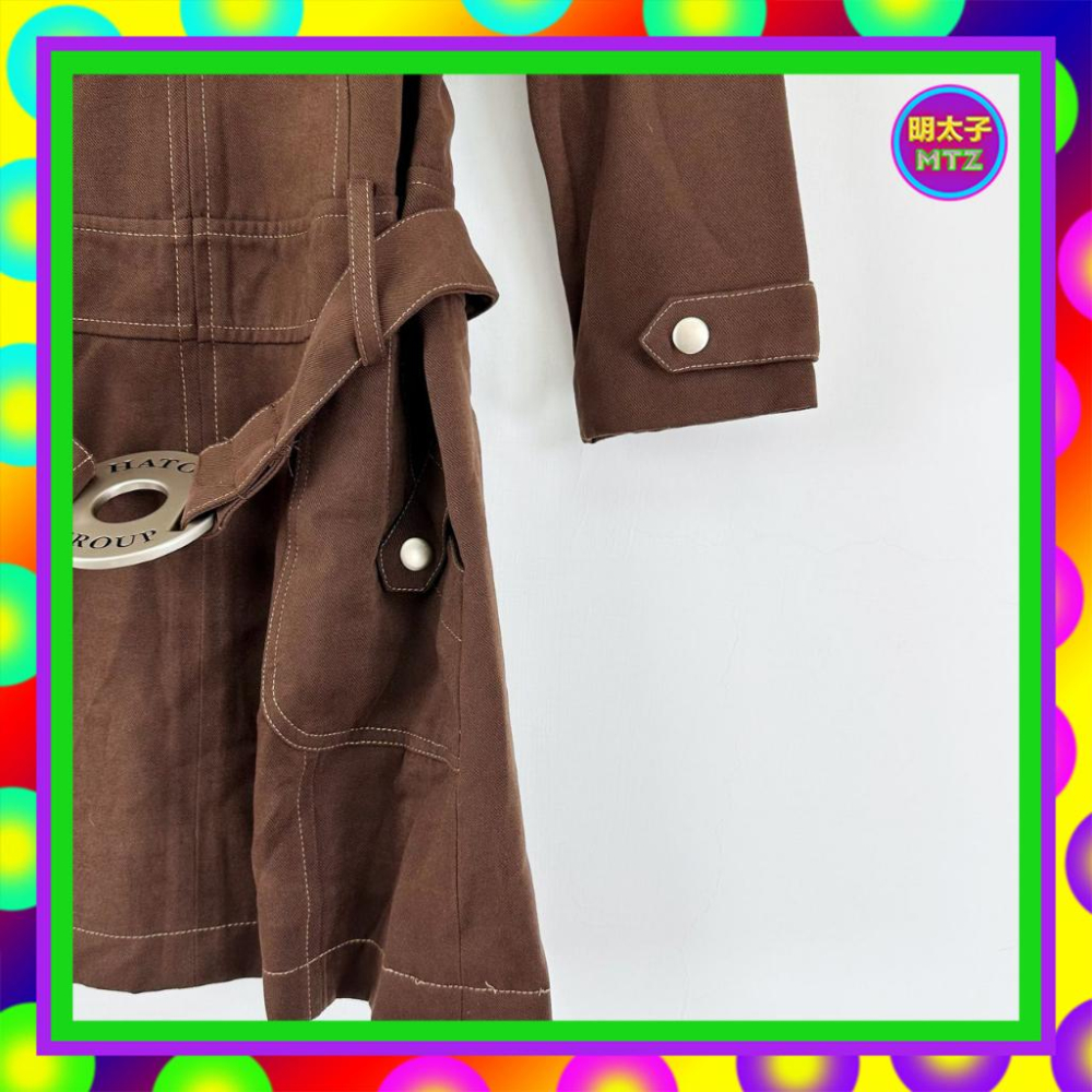 二手 HER HIM 咖啡色 微挺 上拉鍊 可拆毛領 附金屬頭腰帶 長袖 洋裝 F130 【明太子 古著應召站】-細節圖2