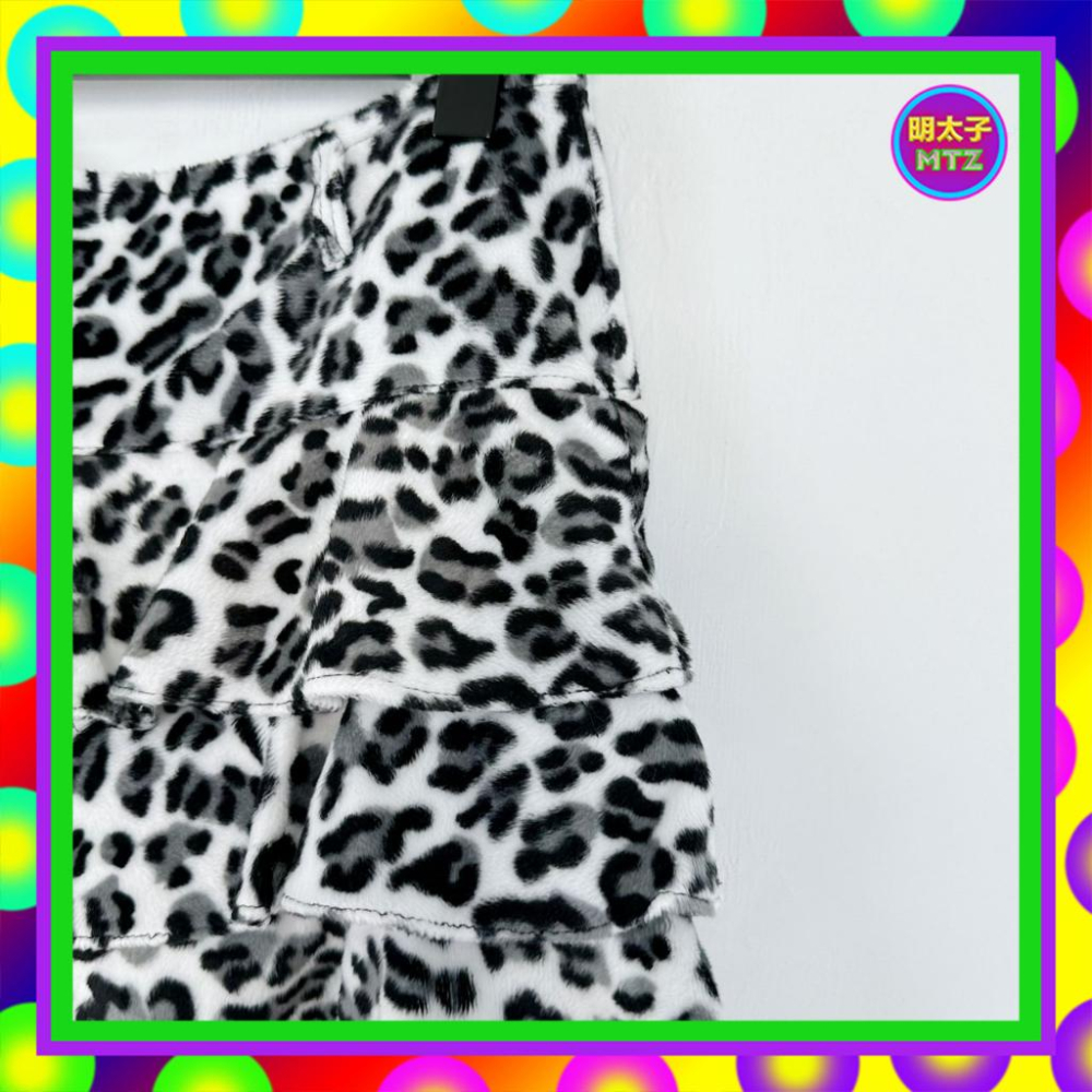 二手 黑白配色 豹紋印花 絨布 拼接 層次 迷你 低腰 26 短裙 F119 【明太子 古著應召站】-細節圖2
