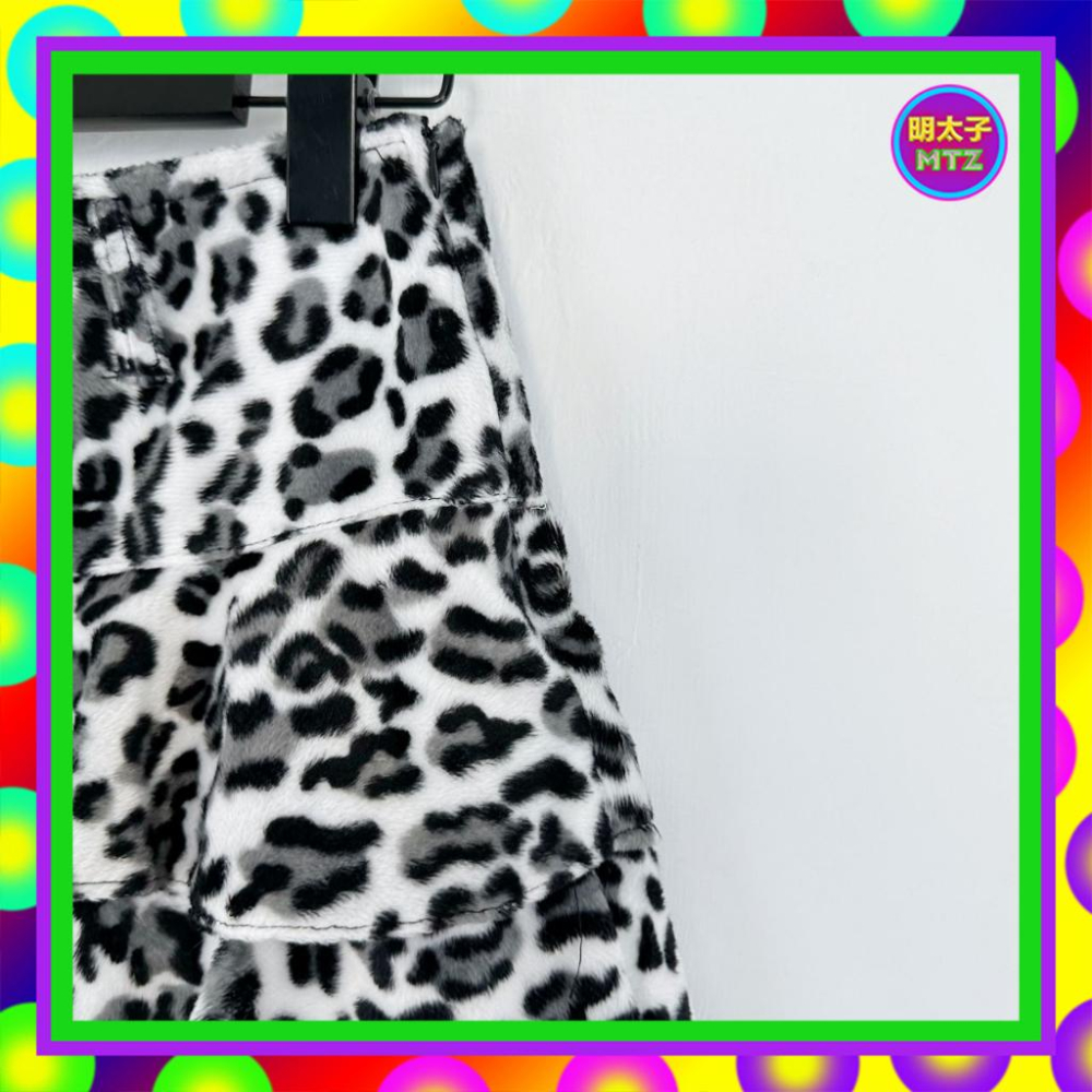 二手 黑白配色 豹紋印花 絨布 拼接 層次 迷你 低腰 26 短裙 F119 【明太子 古著應召站】-細節圖3