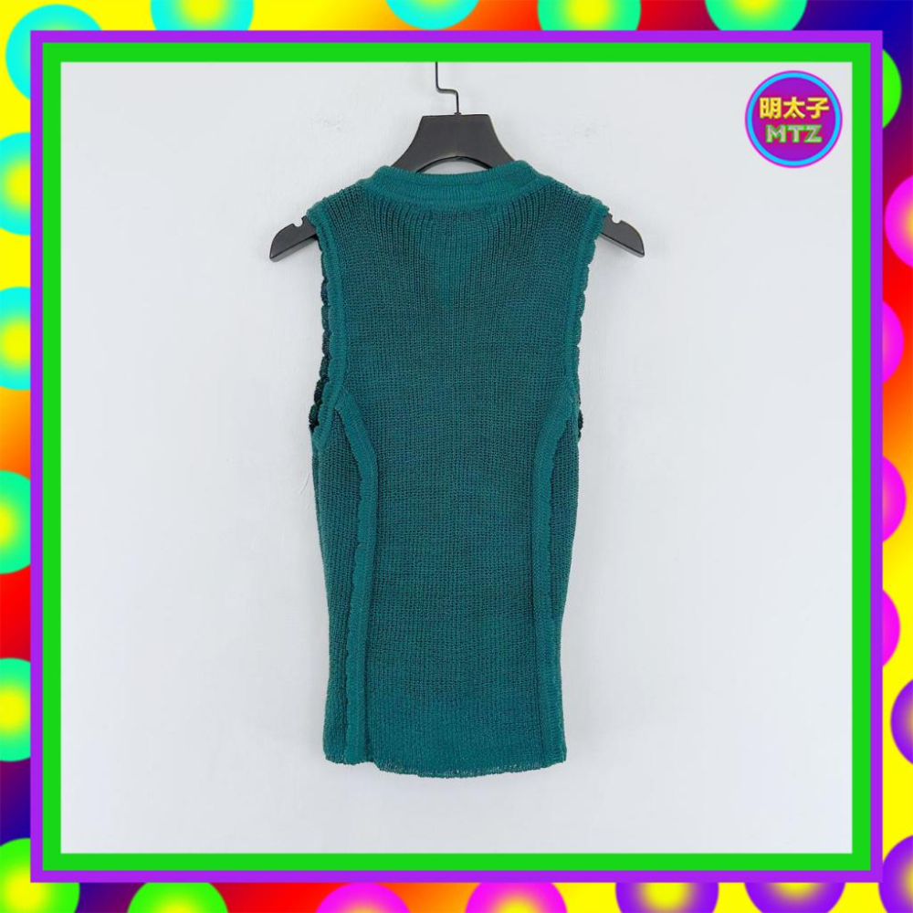 二手 COCORICO 藍綠色 針織 高彈性 拼接 拉鍊 背心 F111 【明太子 古著應召站】-細節圖3